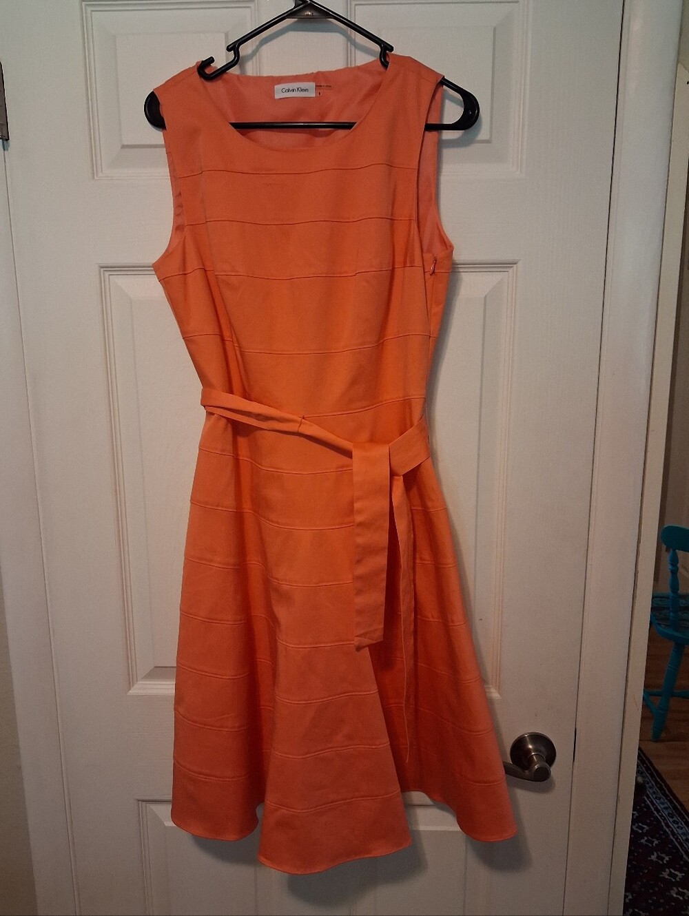 Calvin Klein Peach Sleeveless Belted Midi Dress